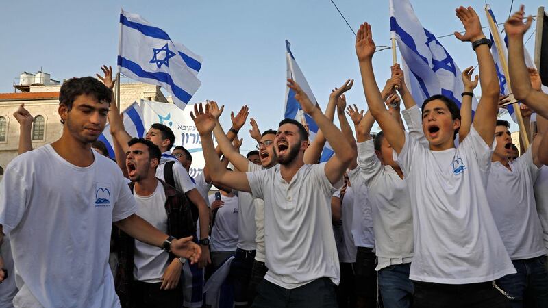 Israelis take part in the annual Jerusalem Day march on Monday. Photograph: Gil Cohen-Magen/AFP via Getty Images