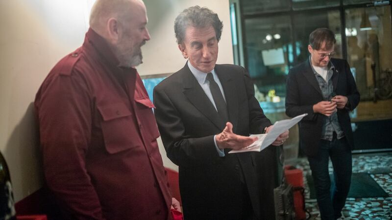 Patrick Scallon receiving the Chevalier des Arts et des Lettres from former French minister for culture Jacques Lang in Paris. Photograph: John Dolan