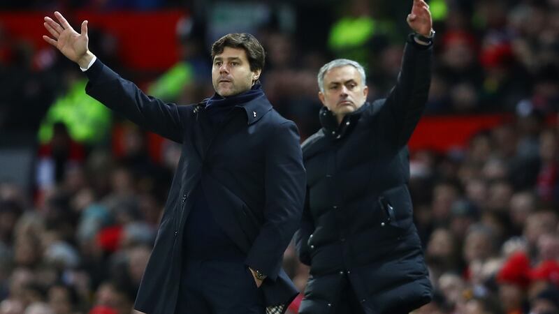 Mourinho and Pochettino on the sideline at Old Trafford. Photo: Clive Brunskill/Getty Images