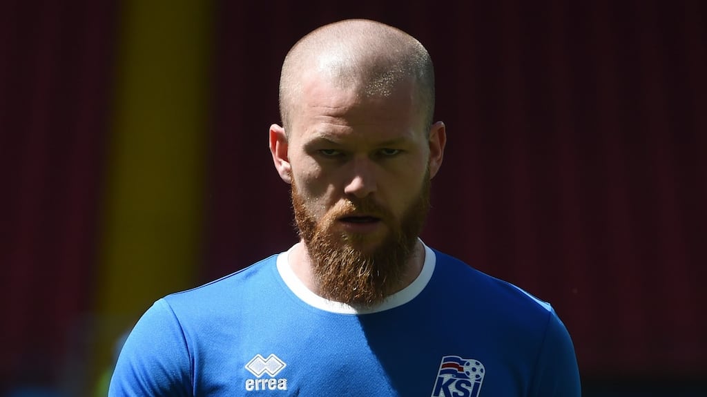 Iceland’s Aron Gunnarsson during training on Friday. Photograph: EPA