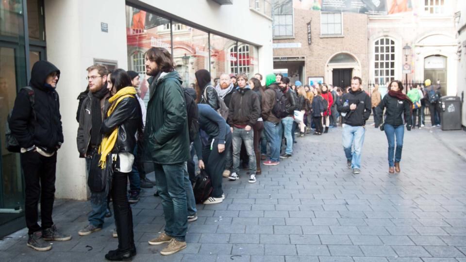The queue outside Filmbase for an open casting for the TV show Vikings in Temple Bar, Dublin. Photograph: Gareth Chaney/Collins