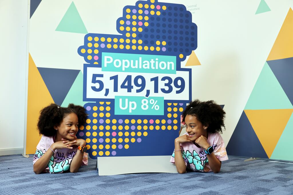 Census 2022: Twins Mya and Zara Akinsowon (9) - two children in a population 5,149,139. Photograph: Jason Clark/PA