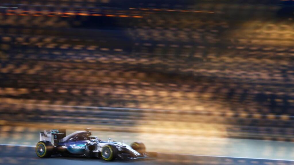 Lewis Hamilton drives his Mercedes during qualifying for the Bahrain Grand Prix. Photograph: Clive Mason/Getty Images