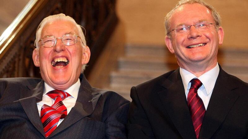 Rev Ian Paisley and Martin McGuinness being sworn in as first and deputy first ministers following a deal struck between the Democratic Unionists and Sinn Fein in March 2007. Photograph: Paul Faith/Pool/PA