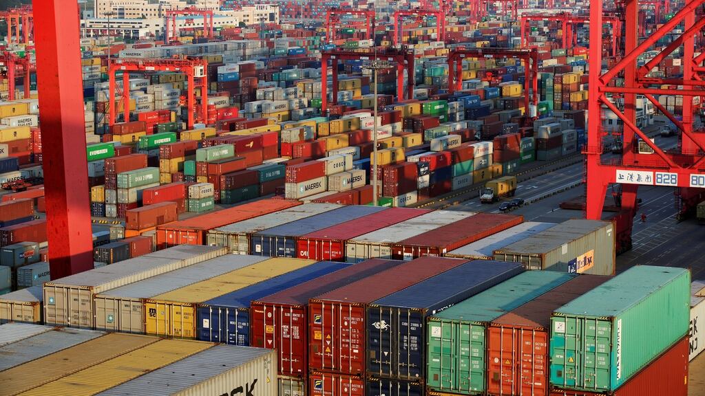 Containers at the Yangshan Deep Water Port, part of the Shanghai Free Trade Zone, in Shanghai, China.