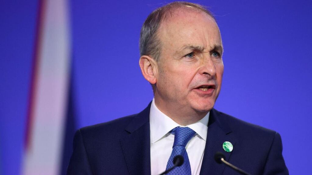 Taoiseach Micheál Martin speaks on the second day of the Cop26 UN Climate Change Conference in Glasgow on Tuesday. Photograph: Hannah McKay/Pool/AFP via Getty Images