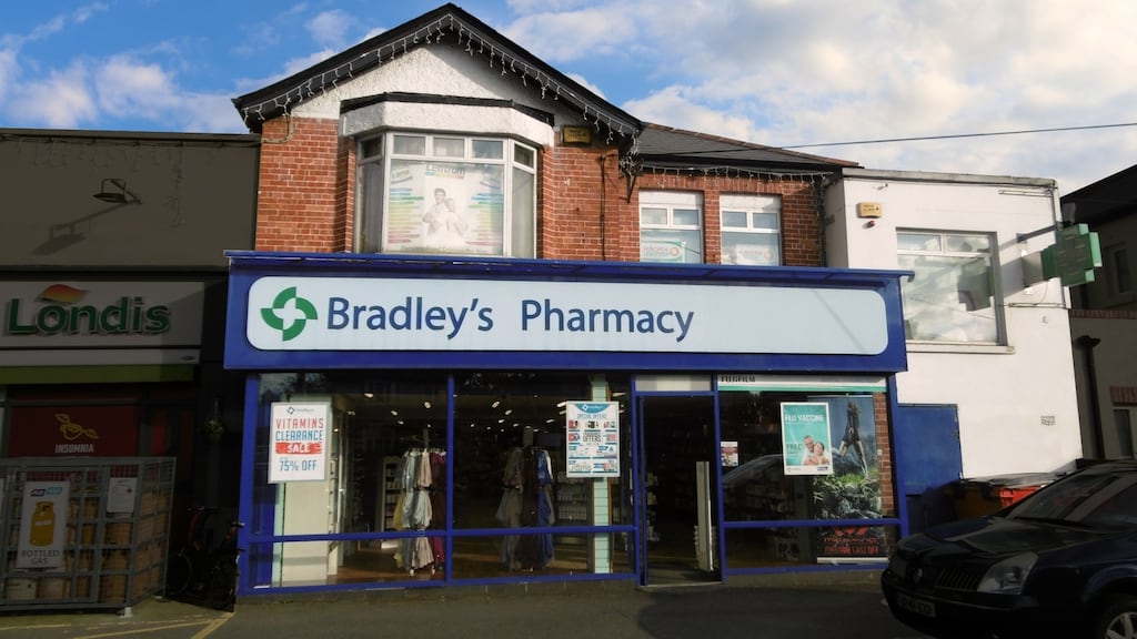 Bradley’s Pharmacy: The building housing the chemist on a 25-year lease in Terenure, Dublin is for sale.