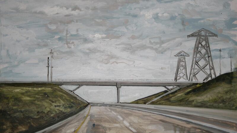 David Fox, Motorway (vi), oil on board. Olivier Cornet Gallery