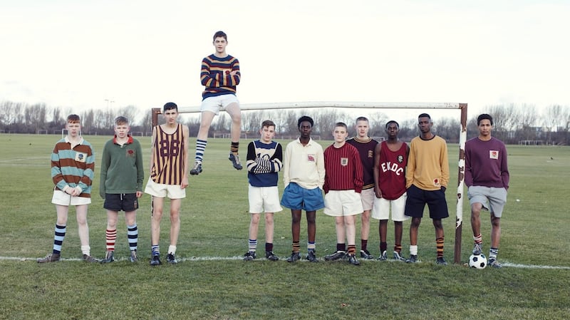 Group shot of Liam (left), Paddy, Kish, Hero, Thomas, Ayman, Oliver, Jimmy, Adan, George and Alexandre all in a/w18 Kent & Curwen. Photograph: Perry Ogden