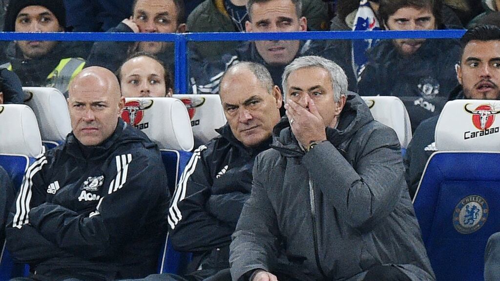 United manager José Mourinho during the match against Chelsea. Photograph: EPA