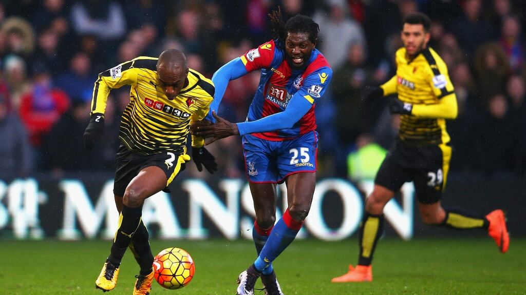 Emmanuel Adebayor has made a solid start to his time at Crystal Palace after joining from Tottenham during the January transfer window. Photograph: Getty.