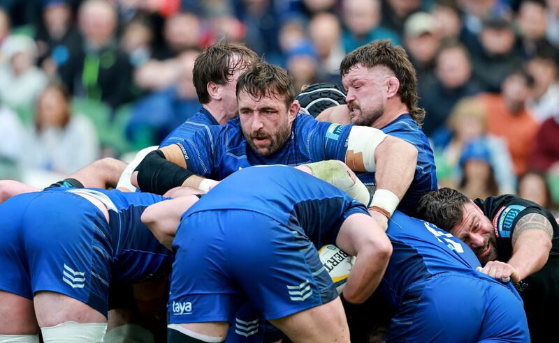 Leinster's Jack Conan keeps his eyes on proceedings during a maul in the URC semi-final victory against Glasgow Warriors. Photograph: Dan Sheridan/Inpho