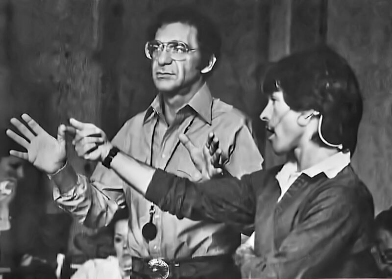 David McGiffert, right, with Sydney Pollack on the set of Tootsie