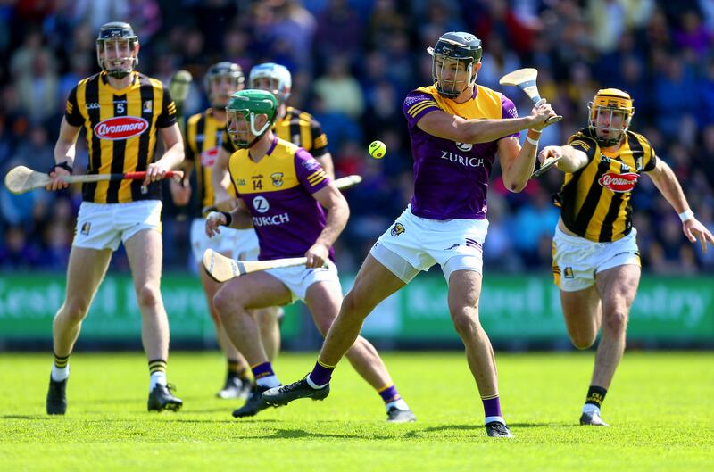 Wexford’s Jack O’Connor shoots on goal during the Leinster SHC game against Kilkenny in Wexford Park.  Photograph: Ken Sutton/Inpho