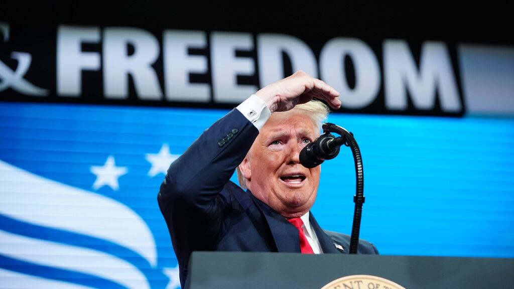 US President Donald Trump speaking at a conference in Washington, DC earlier this month.  History, argues teacher Barry Kennerk,  gives students ideal skills to deal with our post-truth age. Photograph: Mandel Ngan / AFP