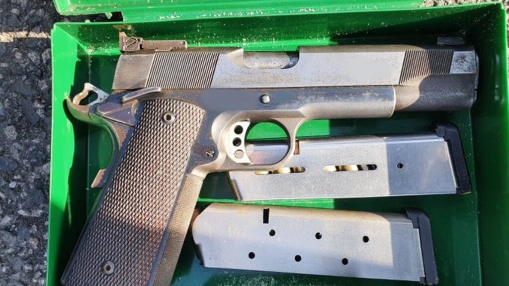 Gardaí have arrested two men, seized a firearm and €40,000 worth of cannabis following a GNDOCB operation in the Baldonnel area of West Dublin. Photograph: Garda Síochána
