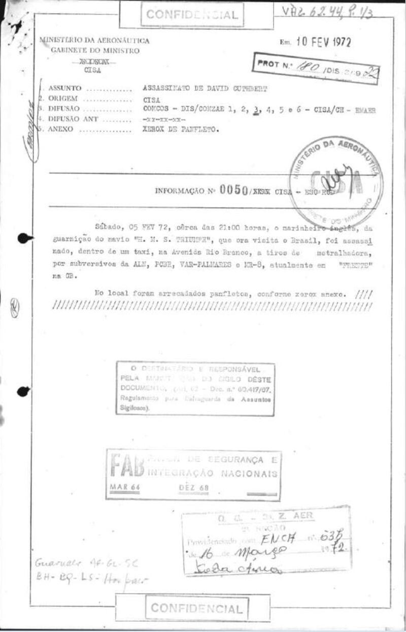 One of the pamphlets  left at the scene by David Cuthbert’s killers