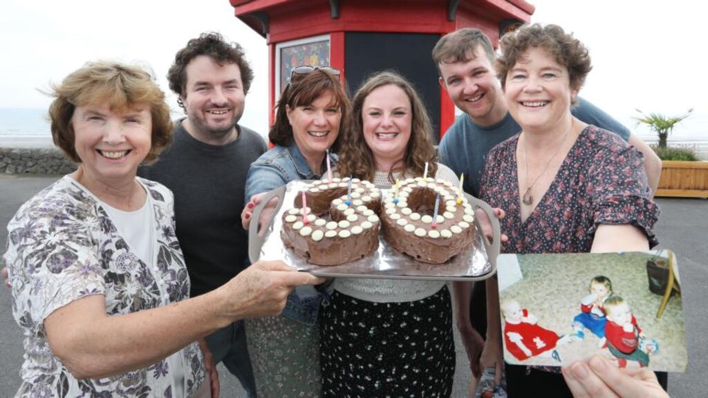 From left, Helen Conlan; Eoin Conlan; Caroline O’Leary; Caoimhe Whelan; Patrick Quinlan; and Kathleen Burke on Portmarnock beach in Dublin. Photograph: Sasko Lazarov / Photocall Ireland