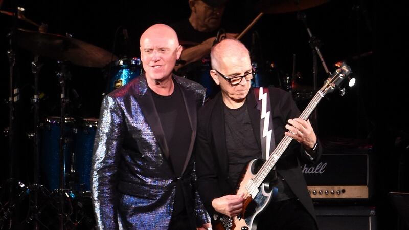Glenn Gregory and Tony Visconti of Holy Holy perform onstage at The Music Of David Bowie at Radio City Music Hall, April 2016, in New York. Photograph: Jamie McCarthy/Getty Images