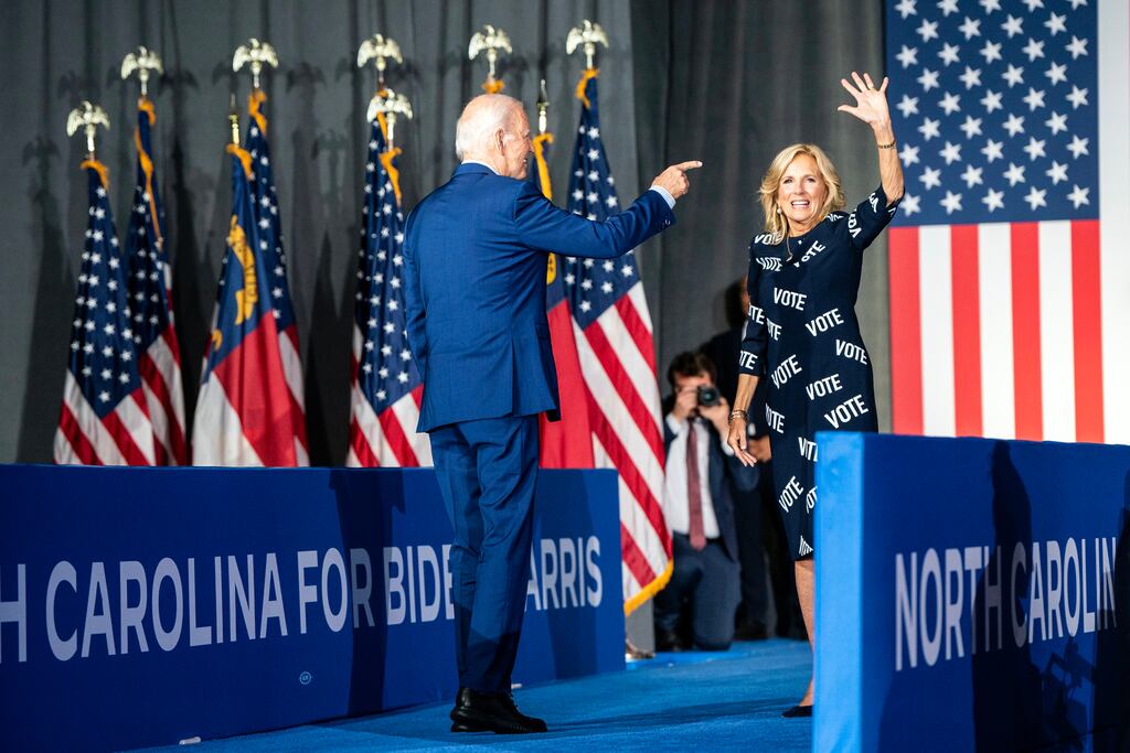 US president Joe Biden and first lady Jill Biden at an election campaign event in Raleigh, North Carolina, on Friday. Photograph: Haiyun Jiang/New York Times