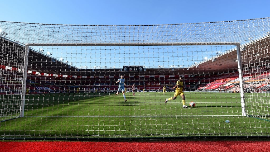 Arsenal’s Eddie Nketiah scores his side’s opening goal of the game with a tap in during the Premier League match against Southampton at St Mary’s. Photograph: Mike Hewitt/NMC Pool/PA Wire