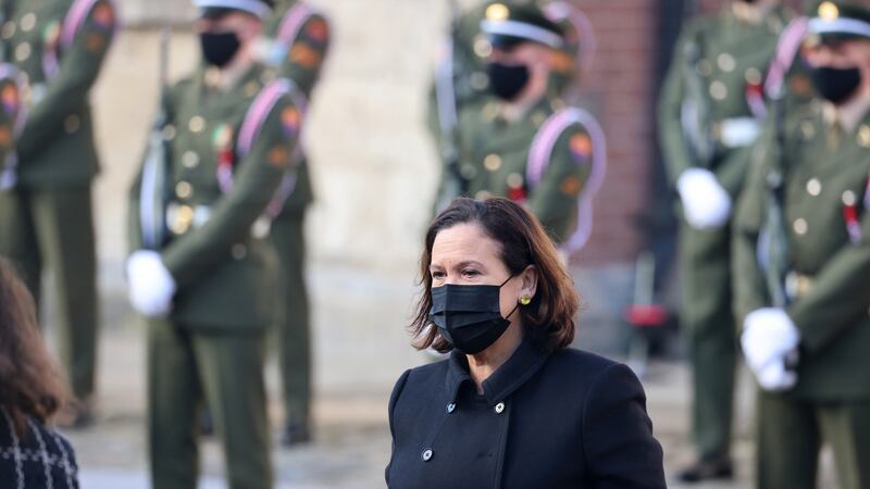 Sinn Féin leader Mary Lou McDonald at Dublin Castle. Photograph: Dara Mac Dónaill