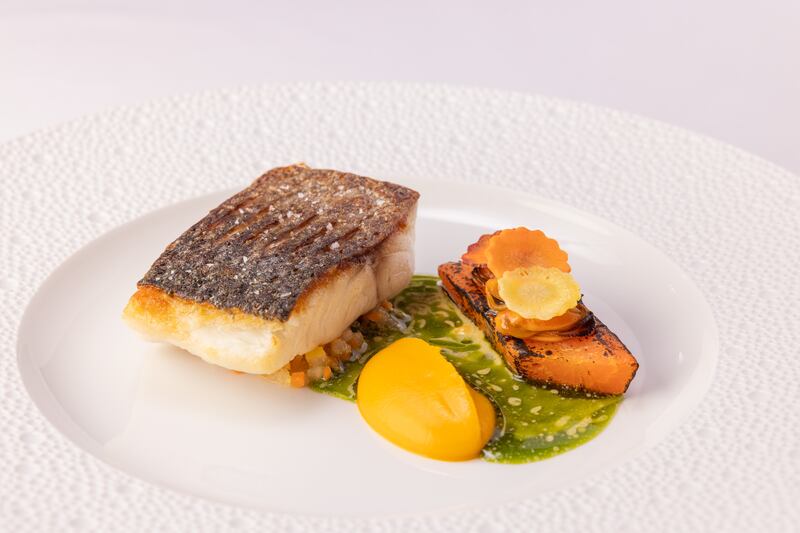 For main courses, wild sea bass has a crisp skin with perfectly cooked pearlescent flakes of fish