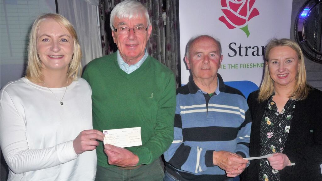 Accepting their cheques following the Charity competition. From left, Catherine Foley, Tim O’Brien (Irish Pilgrimage Trust); John Lyne (club chairman) and Lisa Spogler (Acquired Brain Injury).