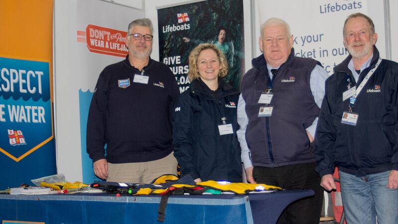 At the Ireland Angling 2020 exhibition are members of the RNLI Community Safety Team (l-r) Kevin Rahill, Lisa Hollingum, John McKenna and George Duffy. Photograph: Tara Murphy.