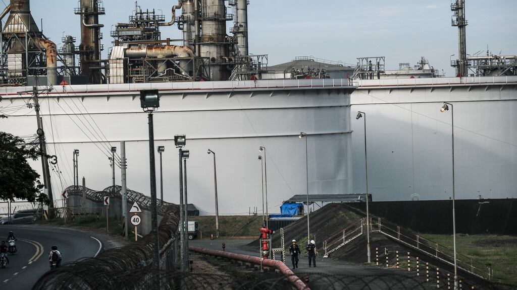 Oil storage tanks at a Shell import facility. Photograph: Veejay Villafranca/Bloomberg