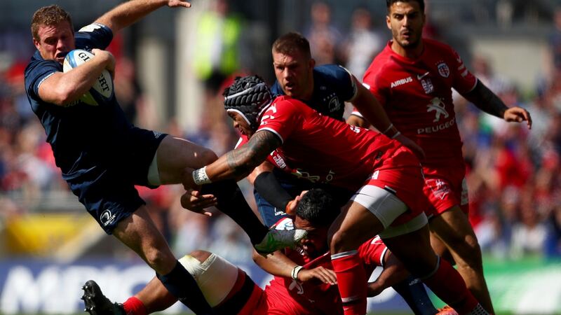 Leinster’s Seán Cronin is tackled by Pita Ahki of Toulouse in the Champions Cup semi-final. Photograph: James Crombie/Inpho