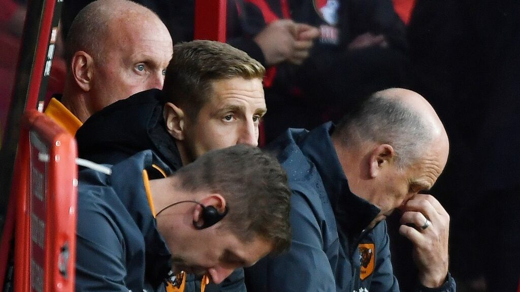 Hull City manager Mike Phelan looks dejected after seeing his side beaten 6-1 by Bournemouth. Photo: Reuters