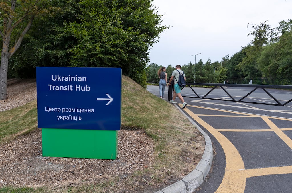 A sign at Citywest Hotel in Saggart, Co Dublin, this summer. The hotel was used to house Ukrainian refugees. Photograph: Colin Keegan/Collins