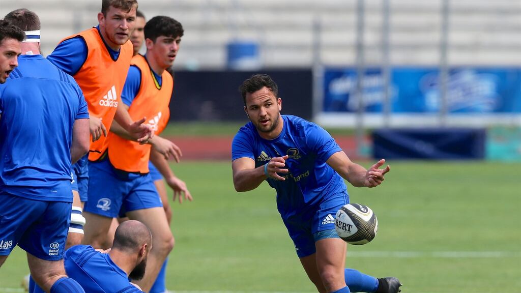Jamison Gibson-Park warms up at Madibaz Stadium in Port Elizabeth, South Africa for Leinster’s Guinness Pro14 match against Southern Kings in November. Photograph: Richard Huggard/Inpho