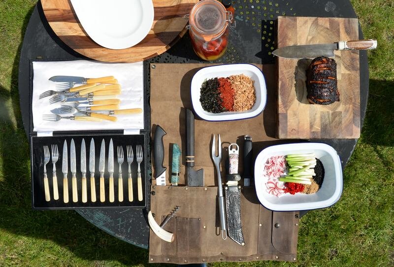 Ian Marconi’s barbecue spread. Photograph: Dara Mac Dónaill