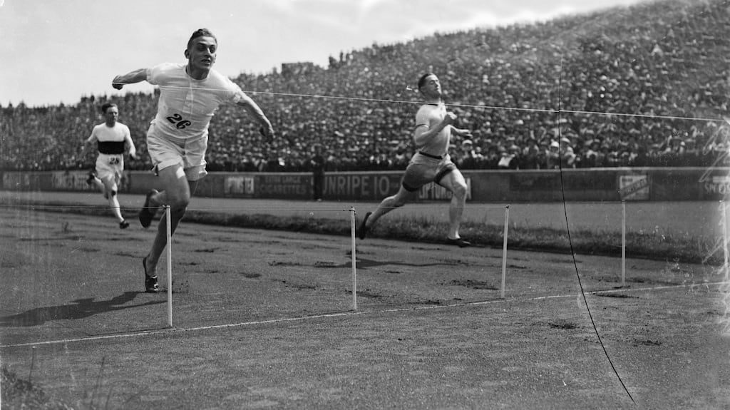 Harold Abrahams wins the 100 yards at the 1924 AAA Championships at Stamford Bridge. Photograph: Central Press/Getty Images