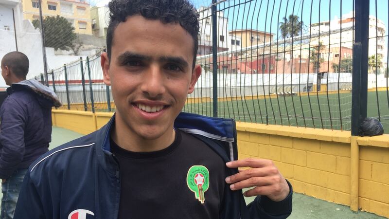 Imad, a young Moroccan migrant, at a football training session organised by the local authorities in Ceuta. Photograph: Guy Hedgecoe