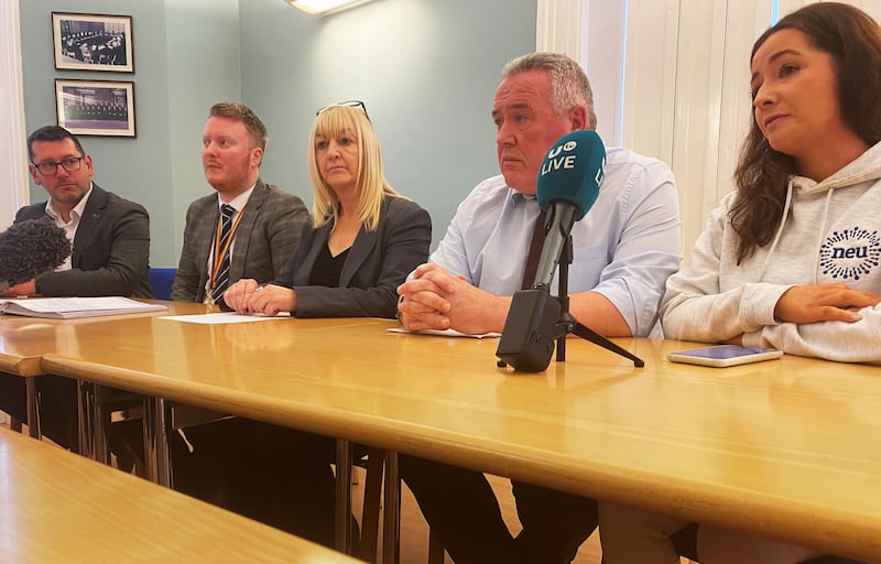 Leaders of the five teaching unions in Northern Ireland have announced that their members will hold strike action on five days in a long-running dispute over pay. Photograph: Jonathan McCambridge/PA Wire