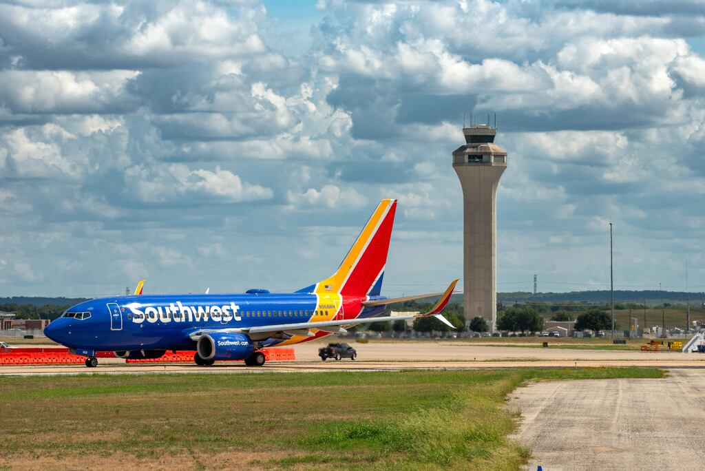 A Southwest Airlines passenger jet at Austin-Bergstrom International Airport in Austin, Texas. Photograph: Carter Johnston/New York Times