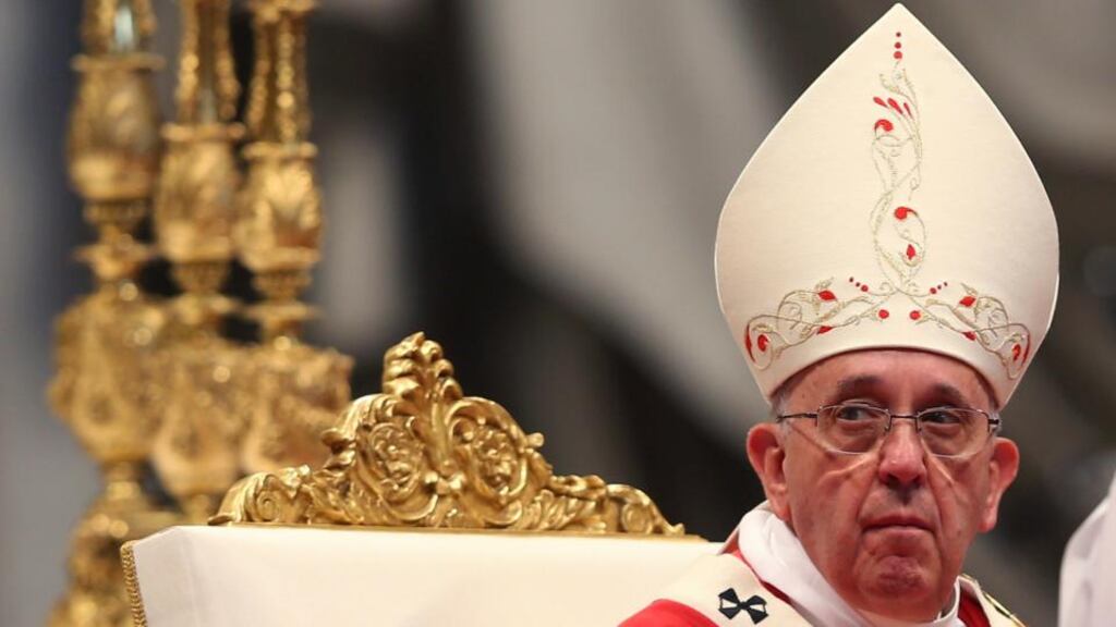 Pope Francis conducts a mass before presenting Archbishops with their palliums in Saint Peter’s Basilica at the Vatican today. Photograph: Alessandro Bianchi/Reuters