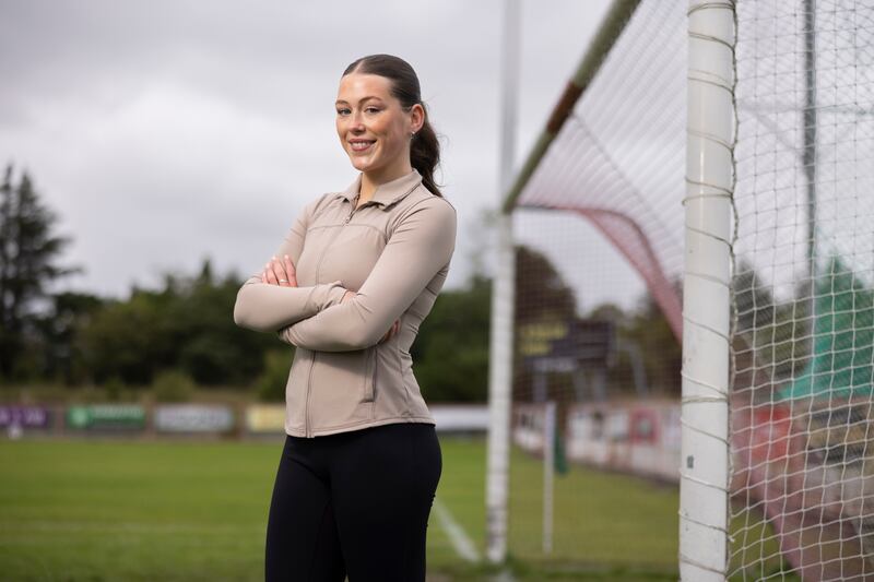 Ellie Ward on the grounds of her local club, An Clochan Liath, in Dungloe, Co Donegal. Photograph: Joe Dunne