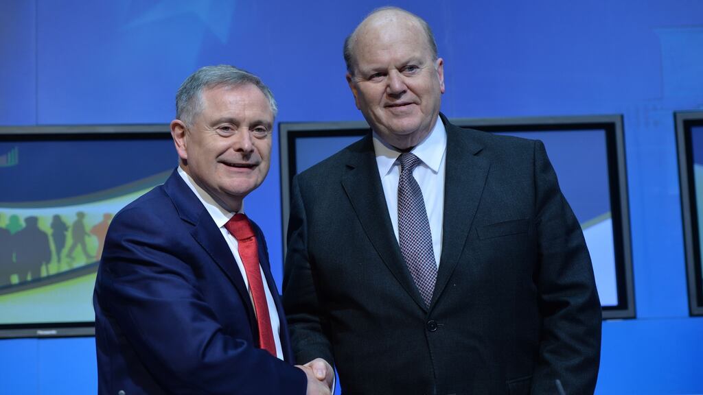 Brendan Howlin, Minister for Public Expenditure and Michael Noonan, Minister for Finance: revised 2016 spending estimates from Mr Howlin show net exchequer pay bill is forecast to reach €15.45 billion. Photograph: Alan Betson