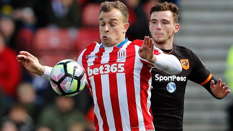 When Hull played Stoke on Saturday, both teams’ shirts were sponsored by betting firms. Photo: Carl Recine/Reuters