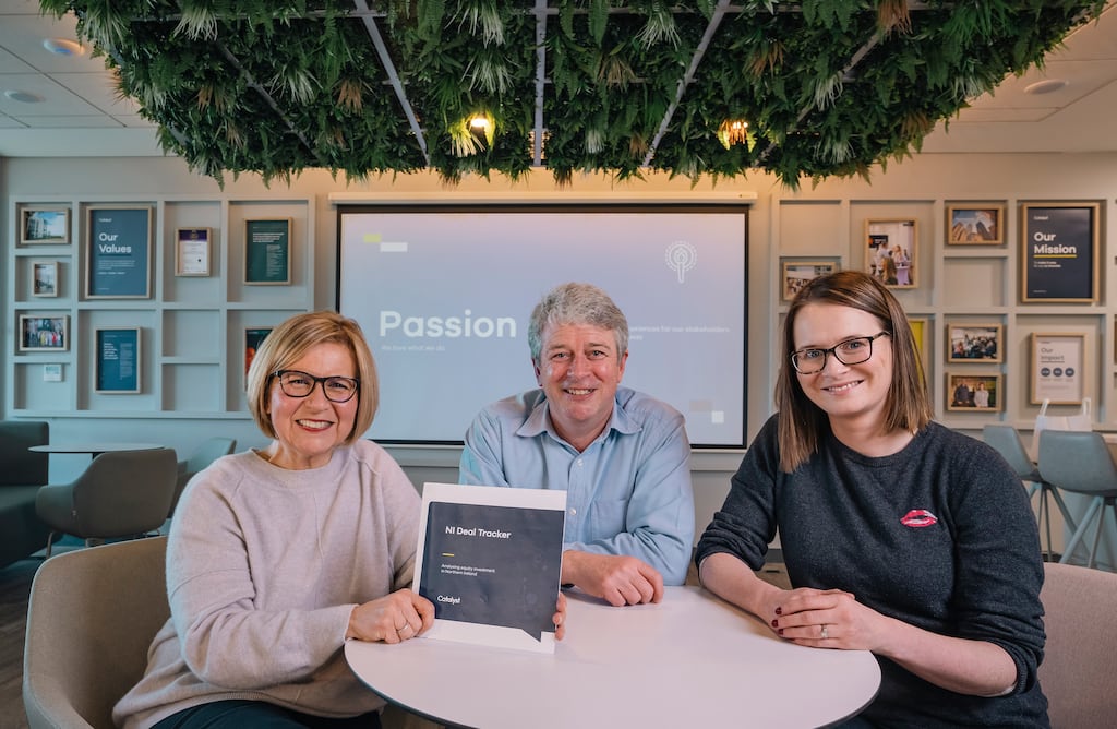 From left: Elaine Smyth, director of entrepreneurship & scaling at Catalyst; Kieran Dalton, Catalyst’s head of scaling; and Pauline Timoney, chief operating officer of Automated Intelligence, one of the NI companies which raised investment in 2022.