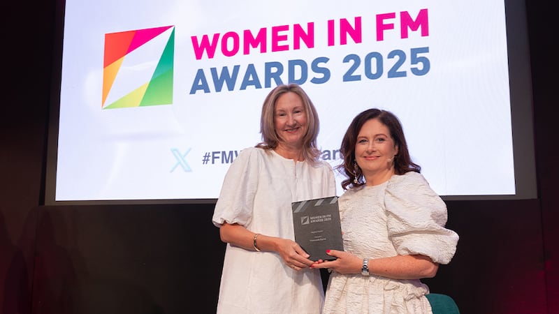 Gillian O'Connor, awards judge, presents the legacy award to Fionnuala Byrne, Google