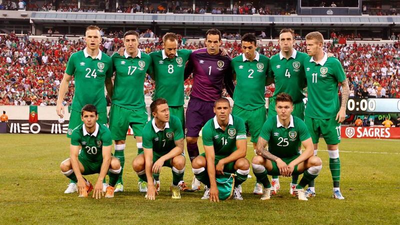 The Republic of Ireland team ahead of the international friendly against Portugal at the MetLife Stadium, New Jersey, US, last night. Photograph: Donall Farmer/Inpho