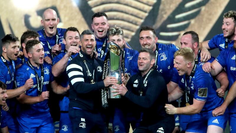 Leinster celebrate their Pro14 final win over Ulster. Photograph: James Crombie/Inpho
