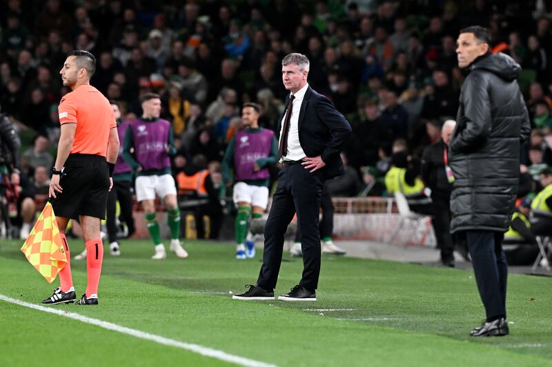 Ireland manager Stephen Kenny looks on from the sideline during the game against Greece at the Aviva Stadium. Photograph: Charles McQuillan/Getty Images