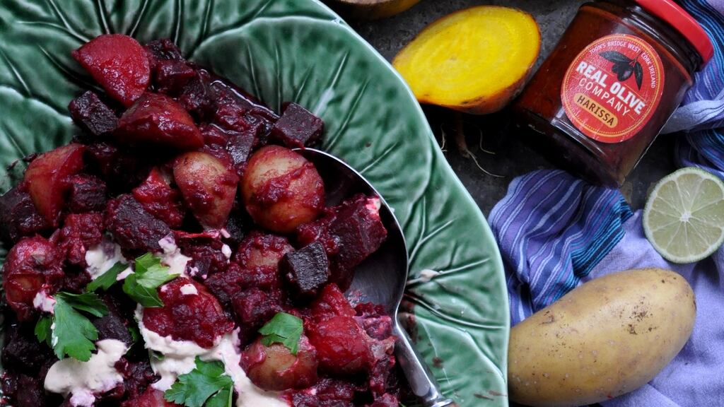 Ethiopian potato and beetroot with lime and harissa yogurt