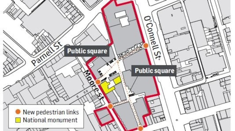 A map showing the proposed O’Connell Street redevelopment